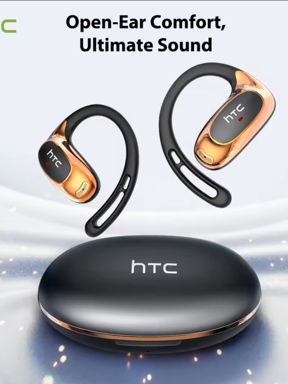 HTC Open-Ear Earbud Headphones in Black and Rose Gold